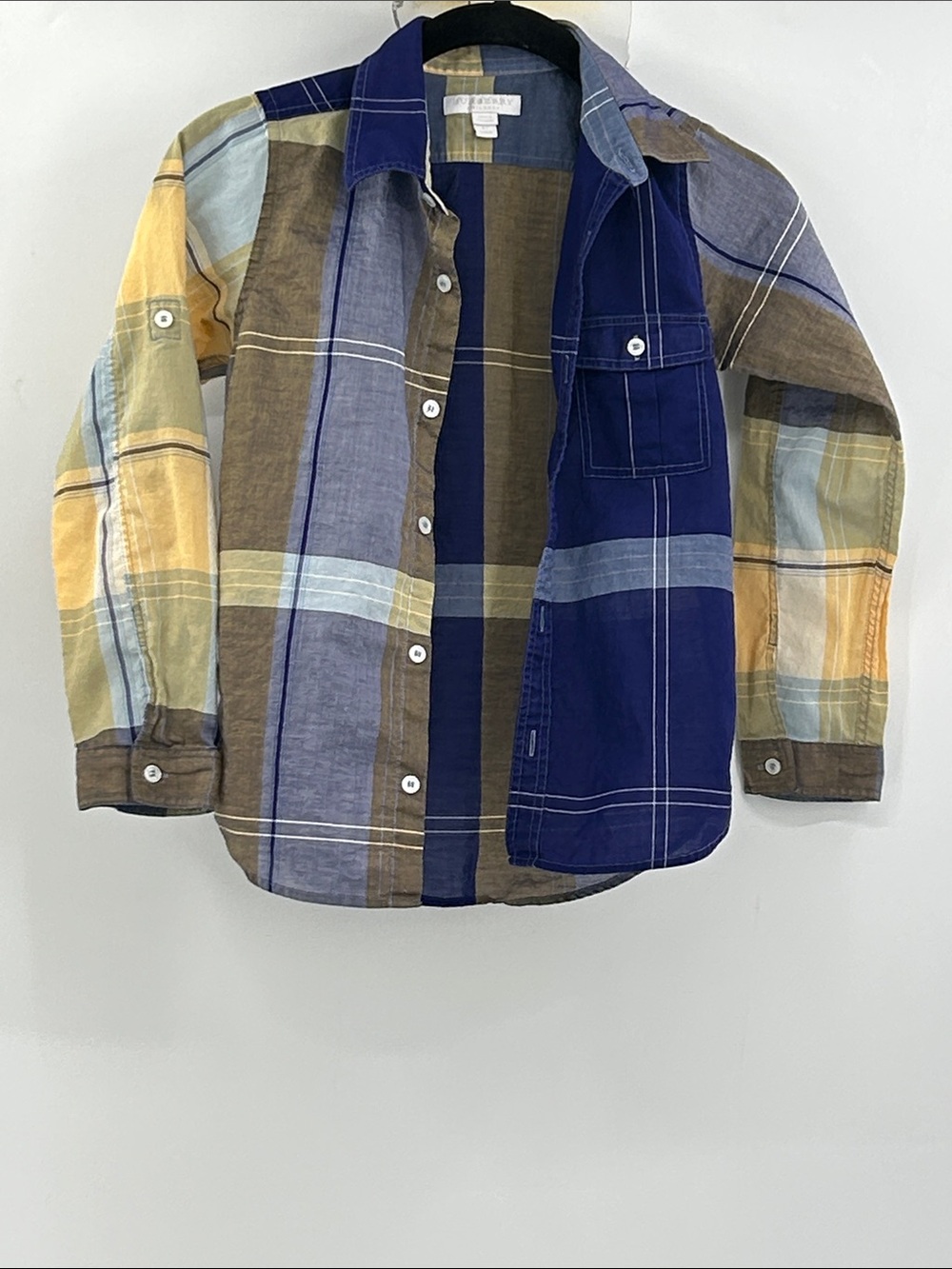 Burberry Boys Plaid Cotton Button-Down Long Sleeve Shirt Size 8Y
